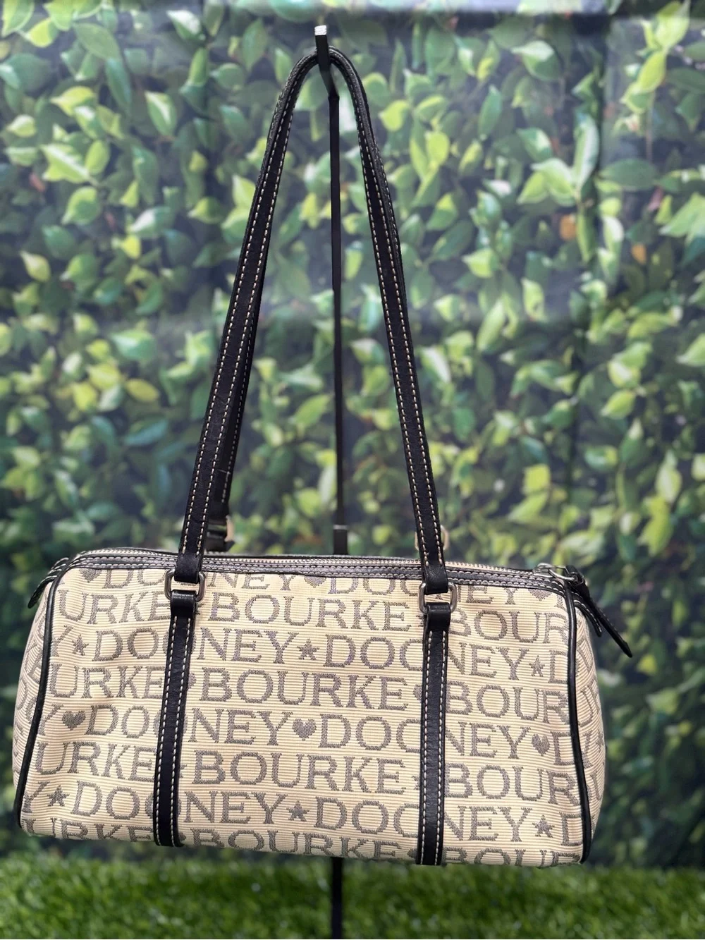 Vintage Dooney & Bourke Signature Shoulder Canvas Barrel Bag